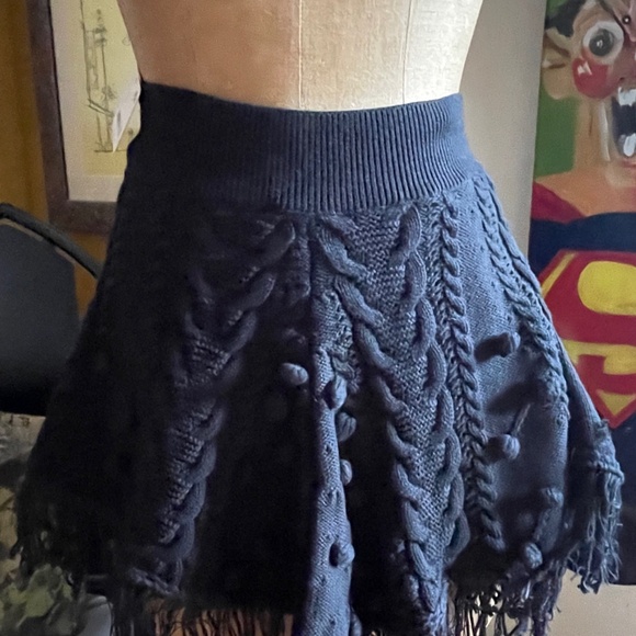 Free People Black Cable Knit PomPom Skater Skirt XS New with Tags - Picture 5 of 5